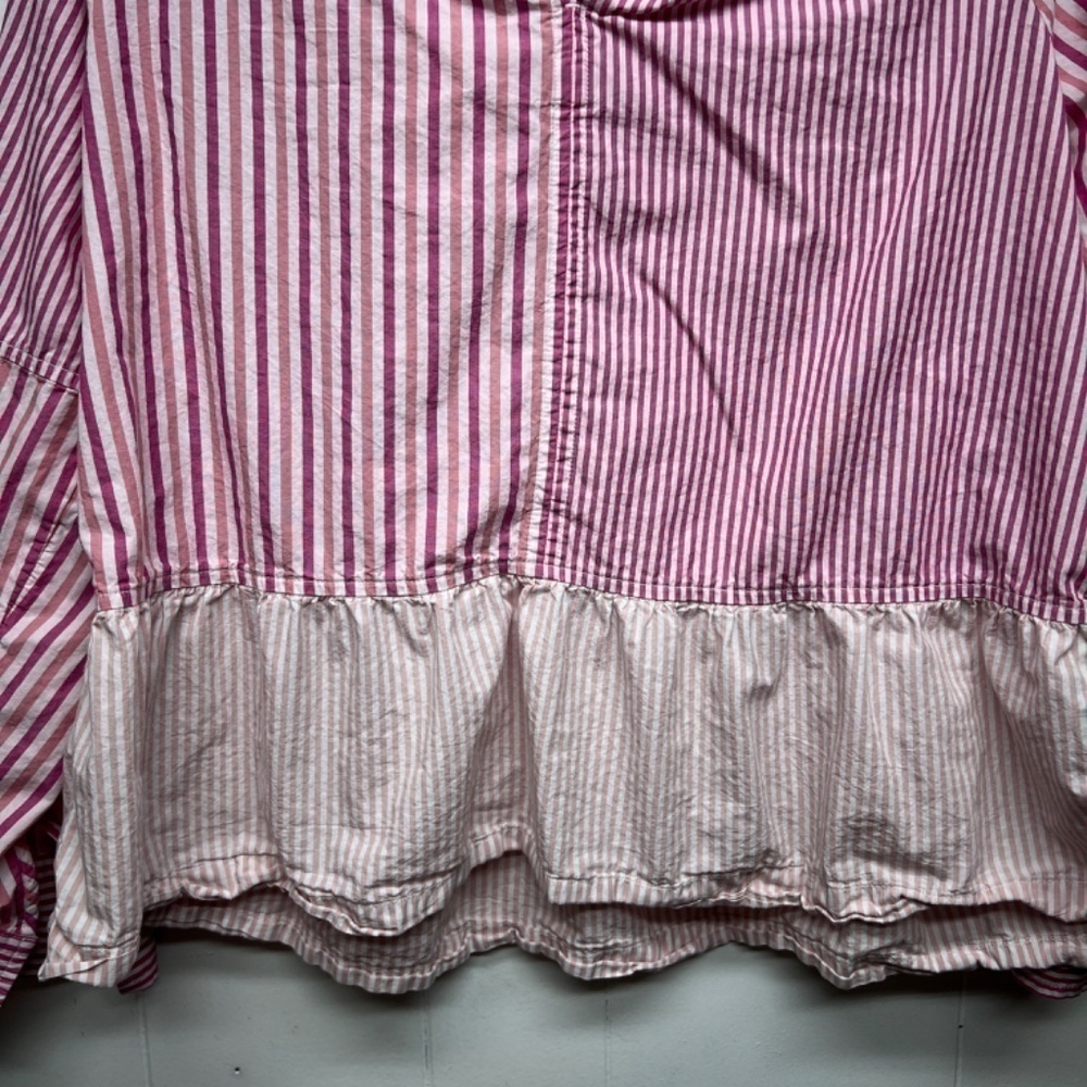 Free Assembly Striped Long Sleeve Ruffle Hem Womens Cotton Top Size XL Pullover - Picture 5 of 12